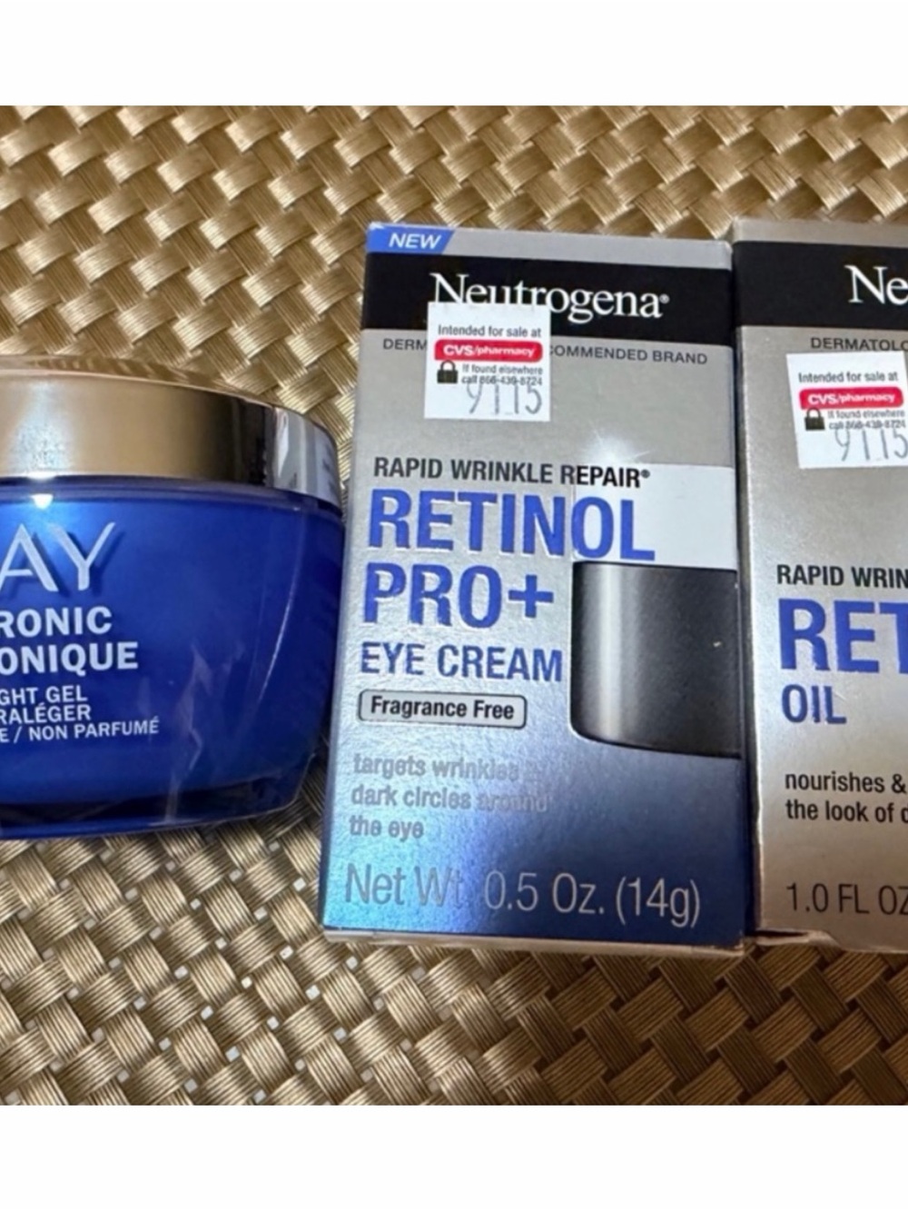 Neutrogena Retinol Pro+ Eye Cream, Retinol Oil and Oil of Olay Hyaluronic Gel